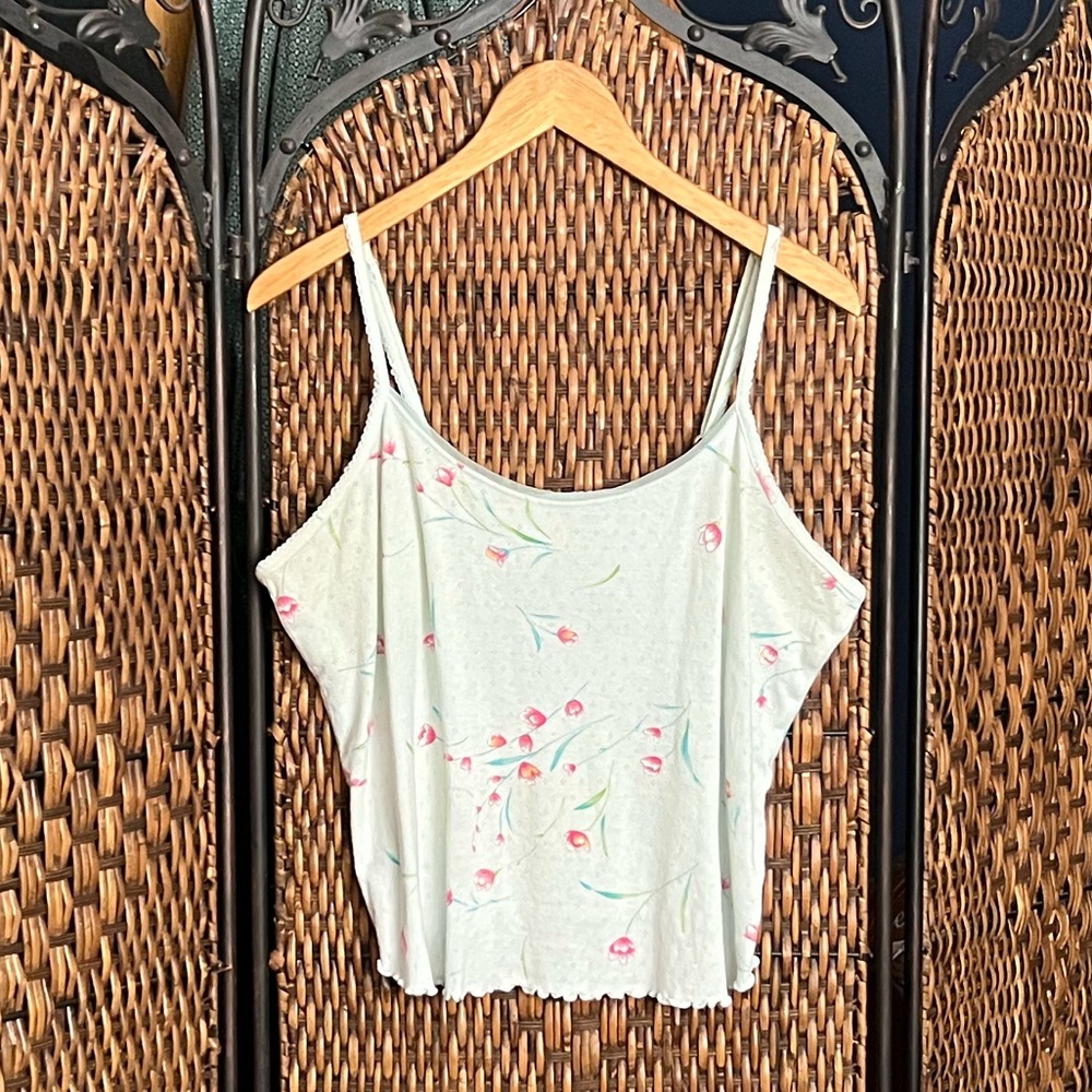 Light Green Floral Spaghetti-Strap Women's Tank Top